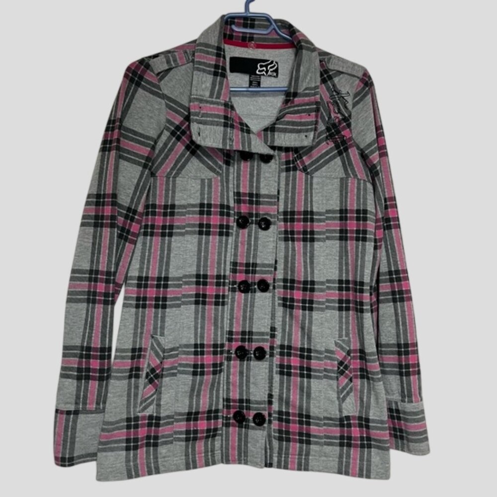 Fox Racing Grey & Pink Checkered Shacket Size Large - Picture 5 of 14